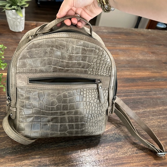 Burkely Leather Croco Cody dome texture gray green tan backpack soft Croc - Picture 1 of 16